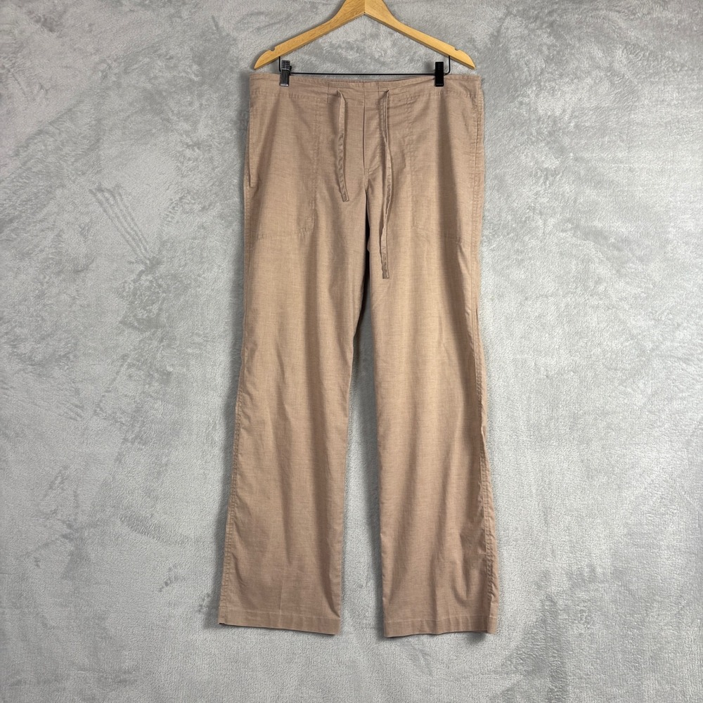 Prana Hemp Blend Drawstring Straight Leg Pants Tan Beige Size M Womens